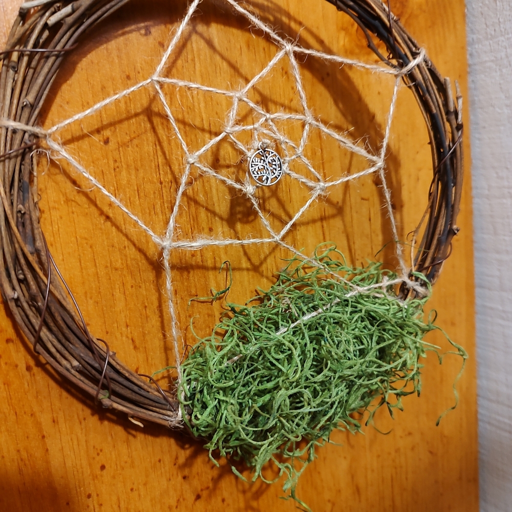 Dreamcatcher with moss and tree charm